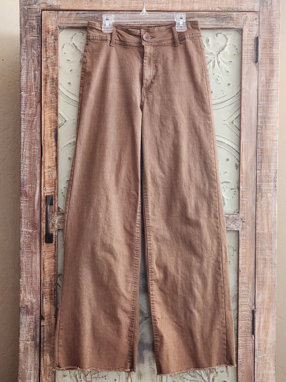 Oat New York Full-length Raw Hem Wide Leg Brown Denim Jeans | Size 2/26